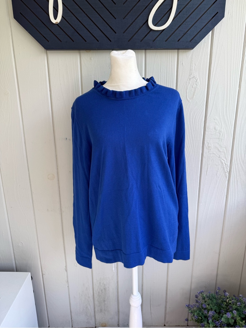 J. Crew Royal Blue Ruffle-Neck Crew Sweater